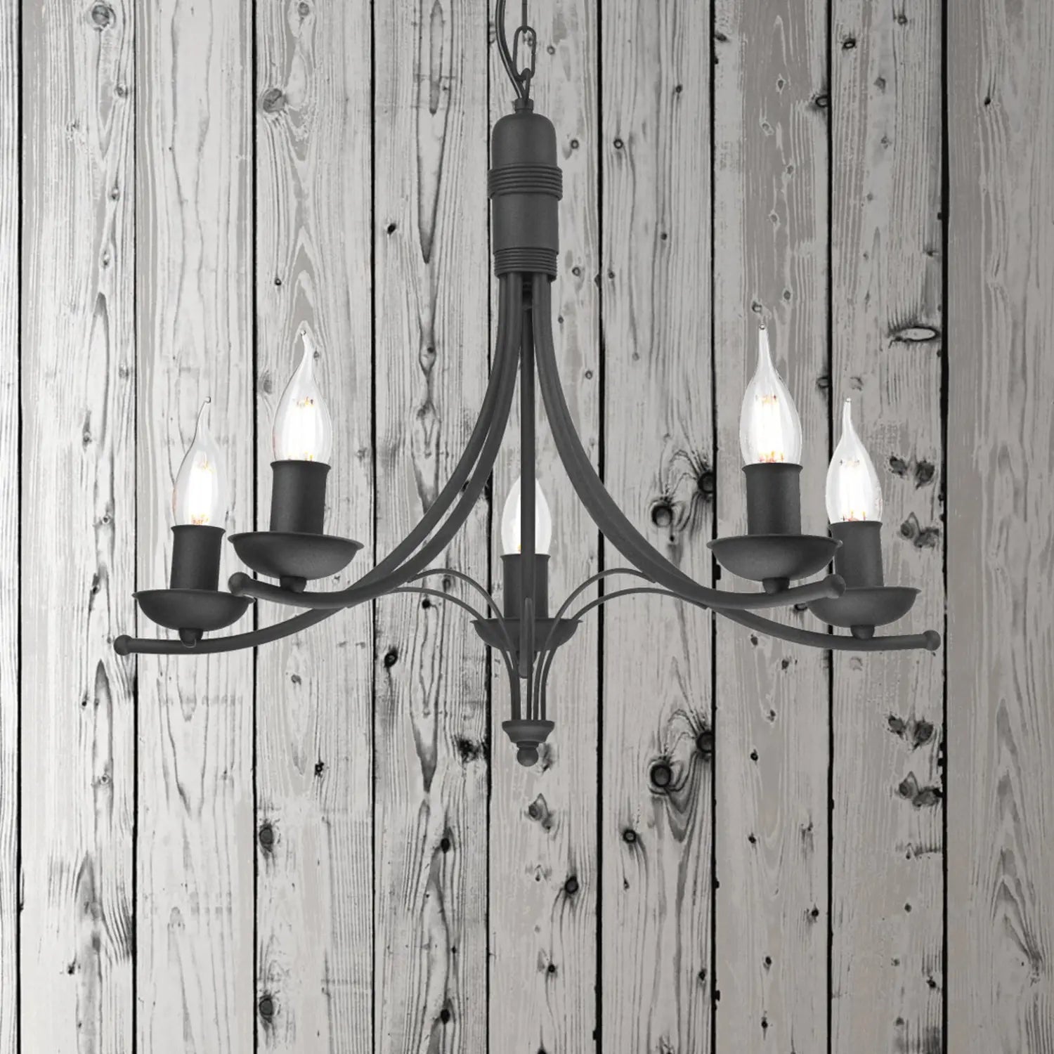B-Ware Lamkur Kronleuchter Kandela Schwarz Stahl 5 Flammig E14 Dimmbar Leuchte 58 Cm - 5907687444101