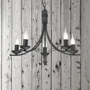 B-Ware Lamkur Kronleuchter Kandela Schwarz Stahl 5 Flammig E14 Dimmbar Leuchte 58 Cm