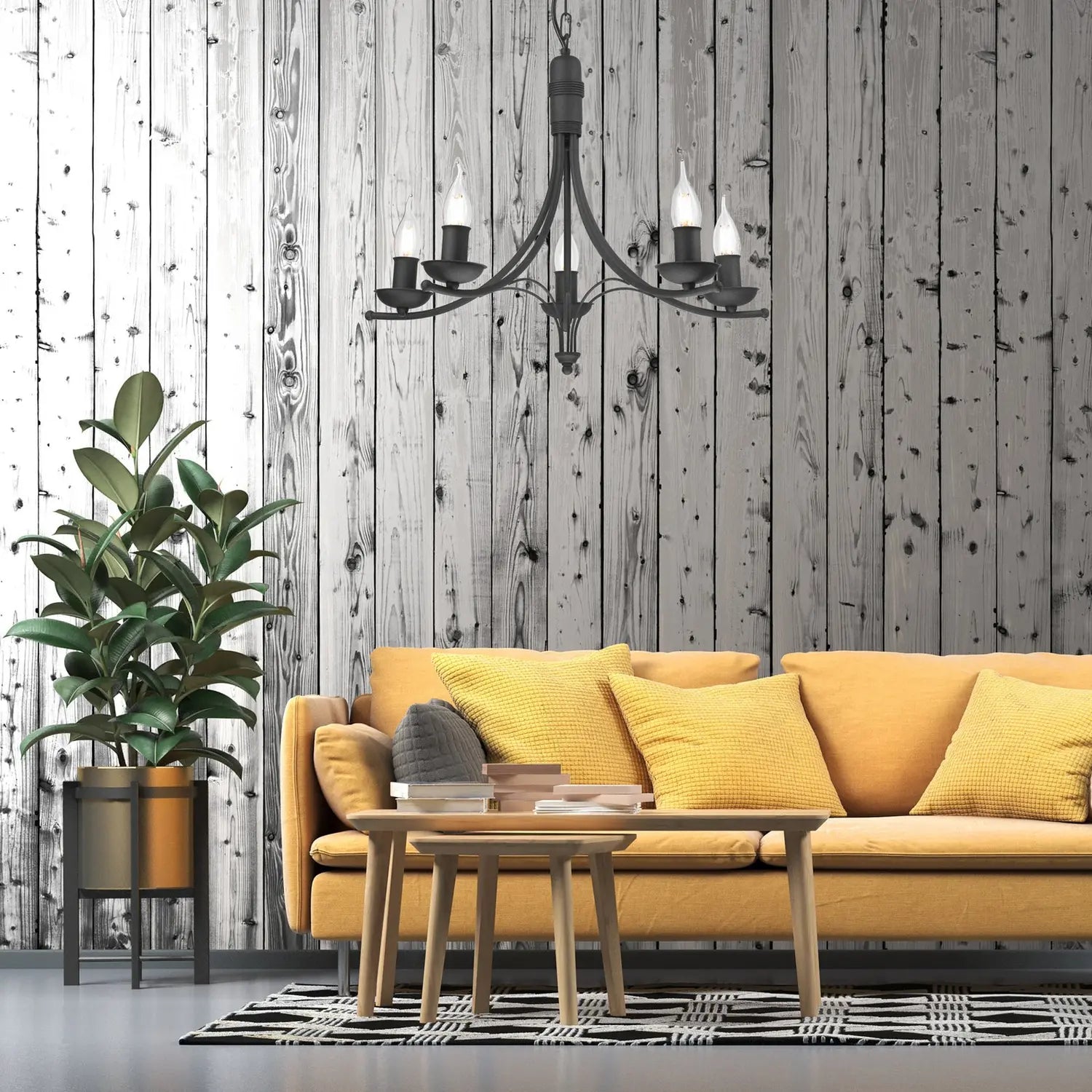 B-Ware Lamkur Kronleuchter Kandela Schwarz Stahl 5 Flammig E14 Dimmbar Leuchte 58 Cm - 5907687444101