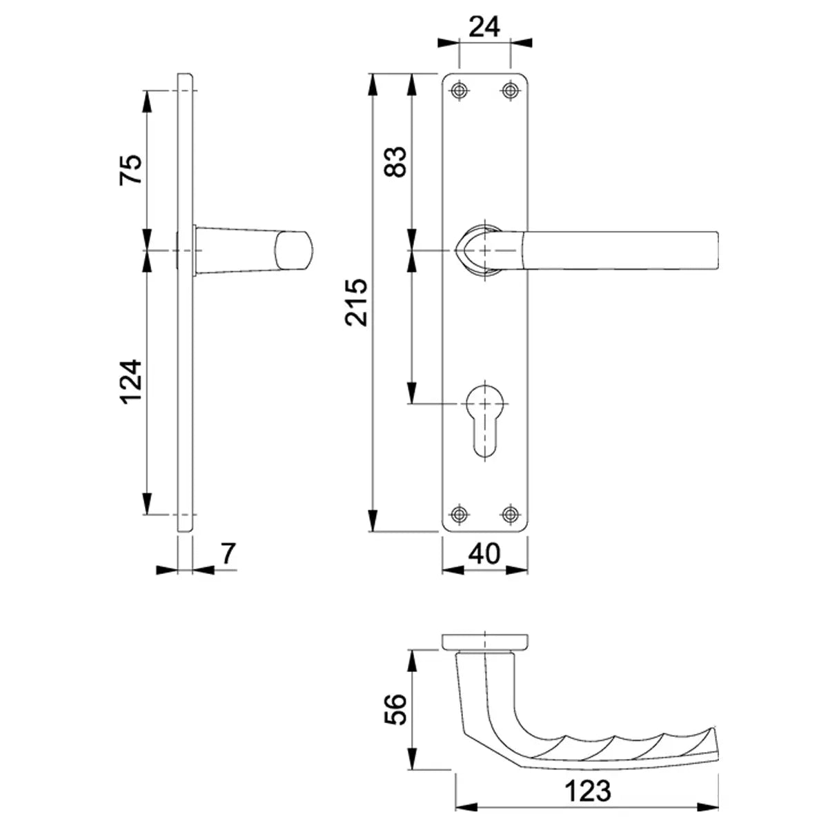 B-Ware Hoppe Langschildgarnitur Türgarnitur Türgriff 1117/202 Sp Alu F1 Pz 72mm 12 Stück - 4012789055924
