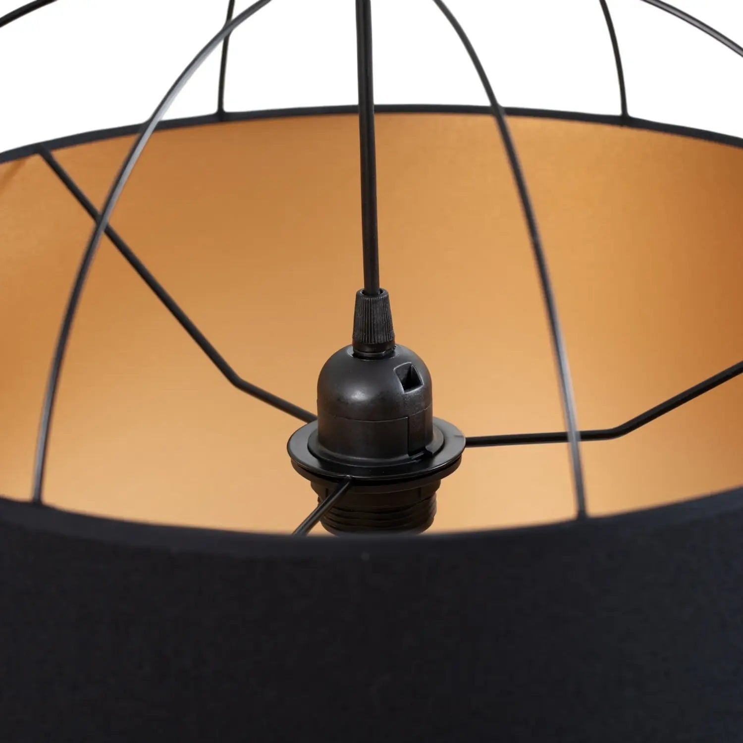B-Ware Lantern Pendelleuchte Hängelampe Schwarz Gold Stoff E27 - 5905317606943