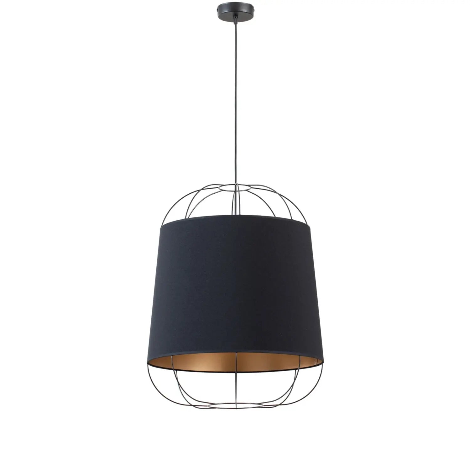B-Ware Lantern Pendelleuchte Hängelampe Schwarz Gold Stoff E27 - 5905317606943