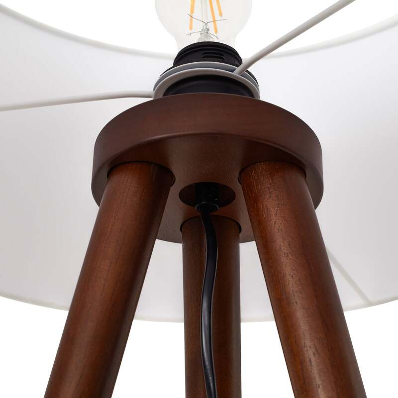 Lindby Stehleuchte Charlia 150 cm weiß Walnussholz E27 15 W mit Schalter - 4255830903090