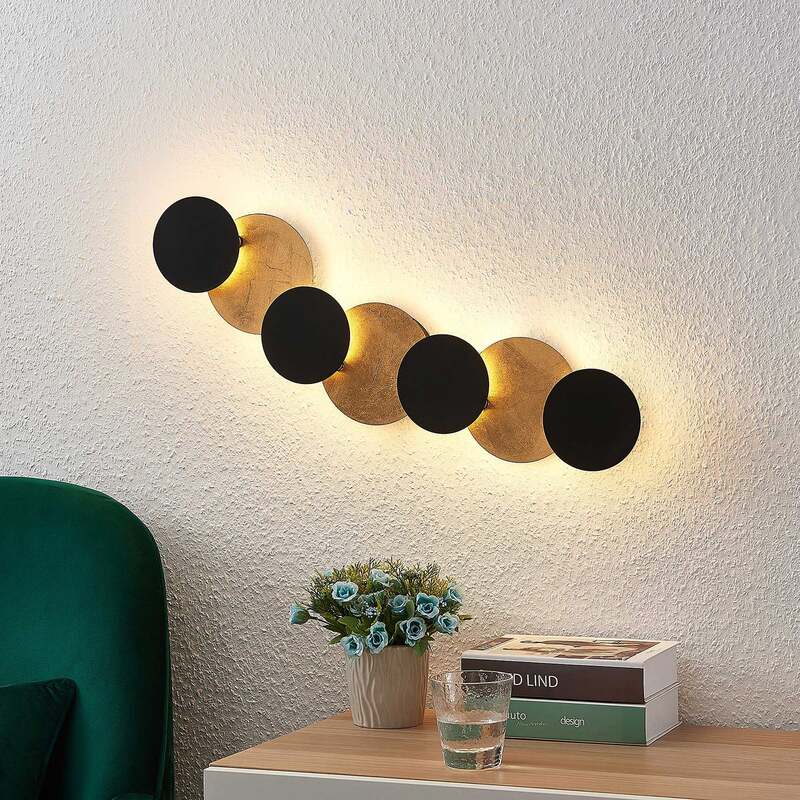 Lindby Wandleuchte Grazyna LED Wandlampe 7-flg verstellbar schwarz gold 72cm - 4251096566703
