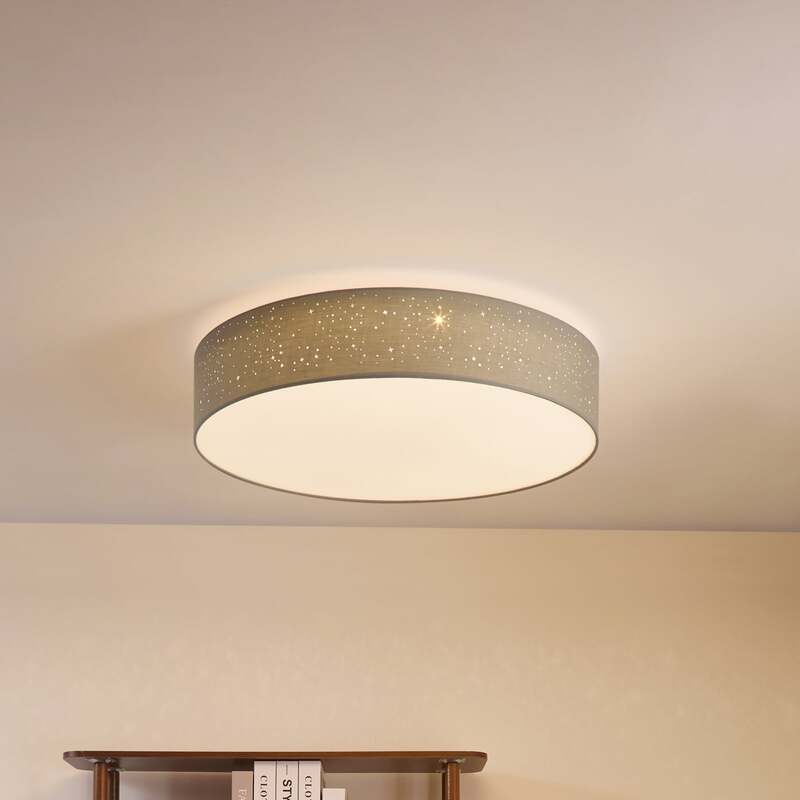 Lindby Deckenlampe Deckenleuchte Ellamina LED hellgrau Textil Wohnzimmerlampe - 4251096586596