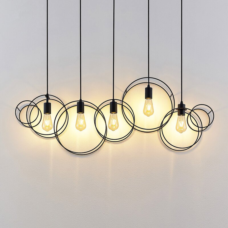 Lucande Andrik Hängeleuchte Hängelampe Lampe Leuchte 5-flmg. E27 Kreise schwar - 4251911702217