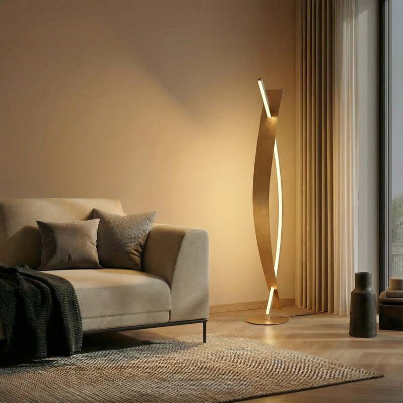 Lucande Stehleuchte Lampe Marija LED dimmbar goldfarben 140cm warmweiß 3000K - 4251096552676
