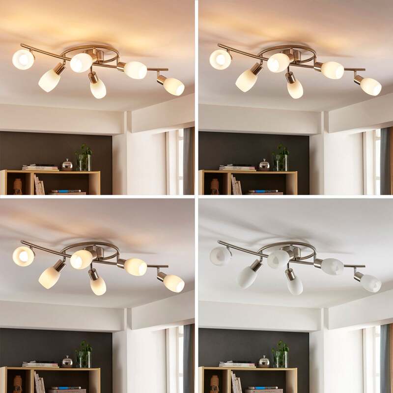 Lindby Deckenleuchte Strahler Arda Glas Nickel E14 sechsflammig Wohnraum Beleuch - 4251096530933