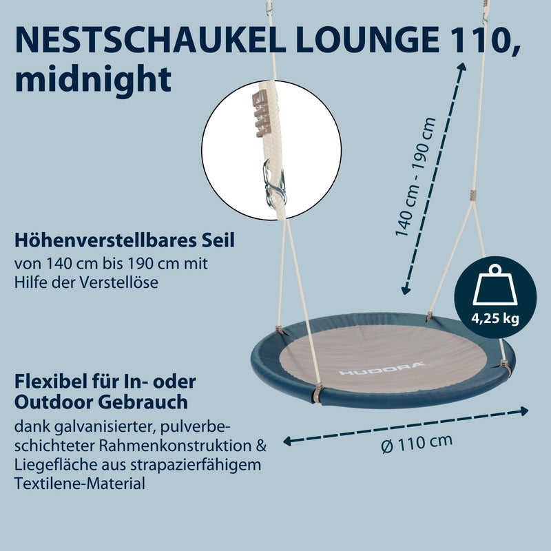 HUDORA Nestschaukel Lounge 110 cm blau für Kinder ab 3 Jahren Indoor Outdoor - 4005998722114