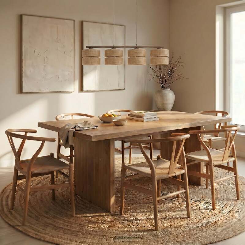 Hängeleuchte Calma 4-flammig LED Pendelleuchte dimmbar beige 95cm aus Bast Licht - 5906135116034
