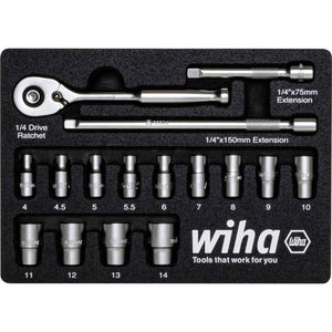 B-Ware Wiha 44683 Steckschlüsseleinsatz-Set 1/4" 72 Zähne Chrom-Vanadium Stahl