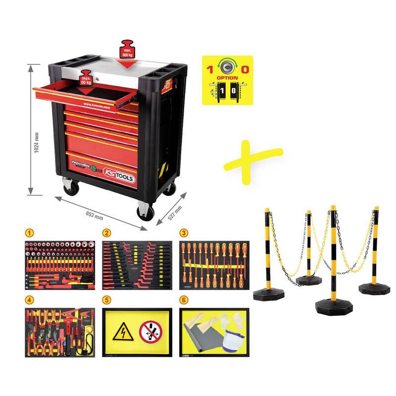 KS Tools Werkstattwagen schwarz rot Handwerkzeugwagen Werkzeugwagen 87kg 164-tlg - 4042146873533