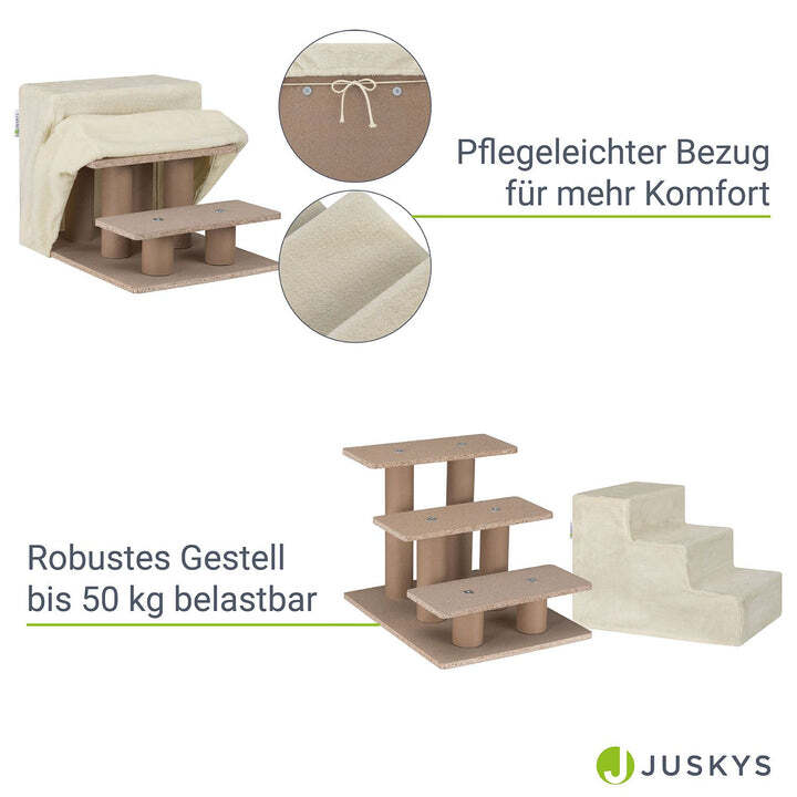 Haustiertreppe Timmy 3 Stufen Ein- und Ausstiegshilfe für Haustiere beige 36cm - 4260565527879
