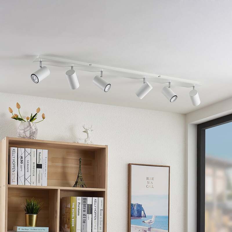 Lindby Deckenstrahler Joffrey LED 6-flammig dimmbar Aluminium Stahl weiß 116 cm - 4251911728606