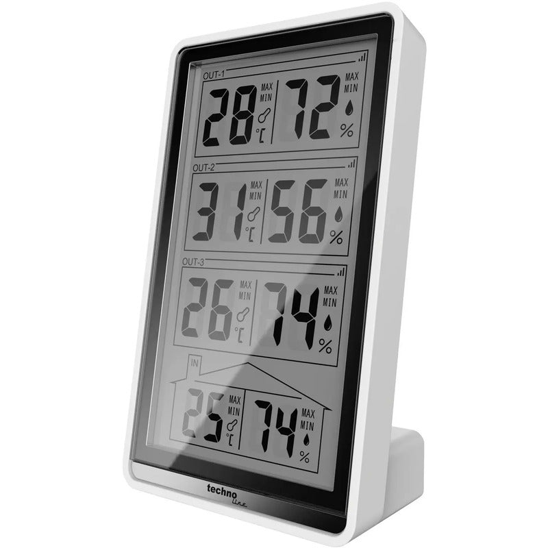 TechnoLine WS 7060 Funk-Thermo-/Hygrometer mit 3 Außensensoren, Weiß/Schwarz - 4029665070605