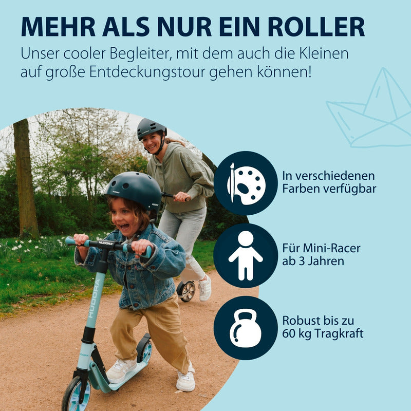 HUDORA BigWheel 180 Advanced Junior Scooter für Kinder ab 3 Jahren, hellblau - 4005998142219