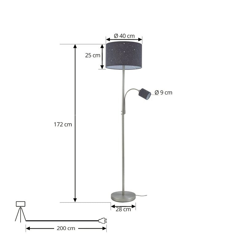 Lindby Stehleuchte Lampe Jaileen grau Textil 170 cm Leselicht - 4251911798487