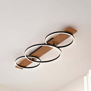 B-Ware Lindby Deckenleuchte Deckenlampe LED Lampe Galad schwarz Holz dimmbar 98 cm
