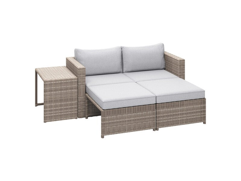 Balkonmöbel-Set Olea Mini 5-teilig Polyrattan hellgrau mit bequemen Auflagen - 4007876510691