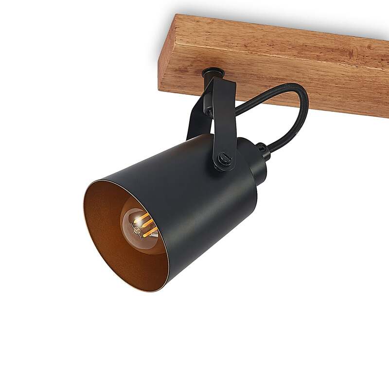 Lindby Deckenstrahler Kimban 5-flg 106 cm Holz Metall dimmbar schwarz/gold - 4251911706802