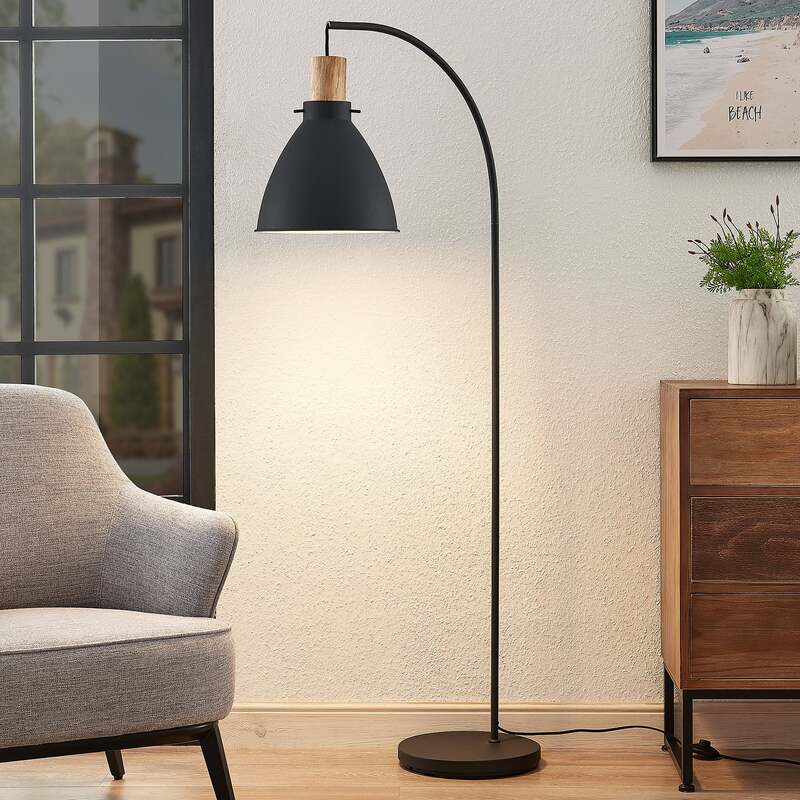 Lindby Trebale Stehleuchte Stehlampe Lampe Wohnzimmerlampe Leuchte schwarz holz - 4251096584028