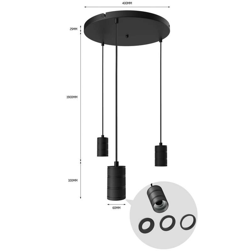 Calex Retro Pendelleuchte Hängeleuchte Hängelampe Leuchte rund 3-flg. schwarz - 8712879143796
