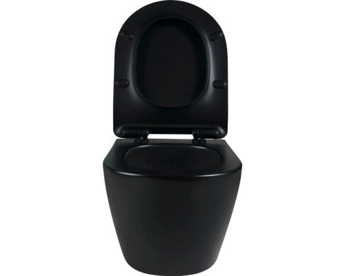 form&style Wand-WC SAMAR Tiefspüler schwarz matt mit WC-Sitz ohne Spülrand - 4306516378227