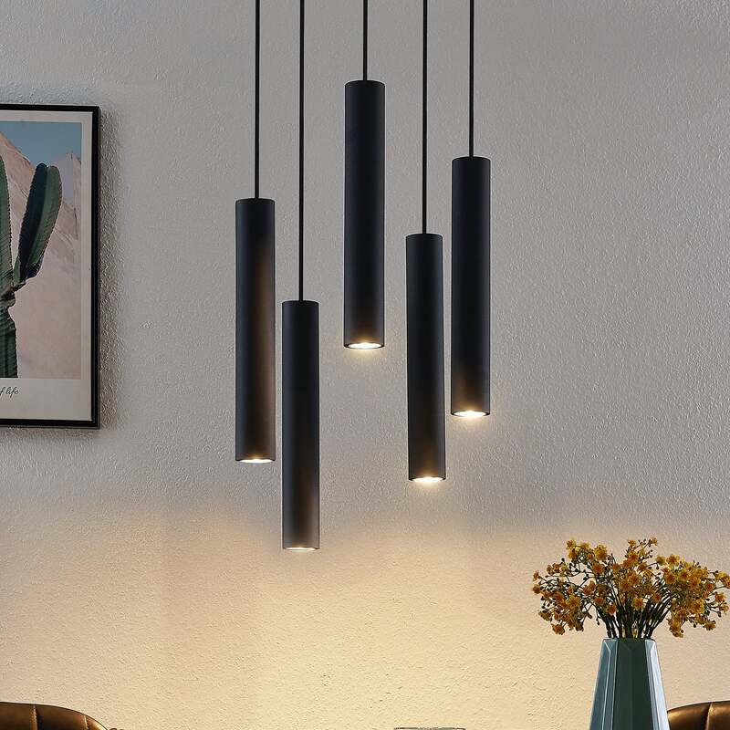Lindby Hängeleuchte Sanad LED Pendelleuchte Lampe dimmbar schwarz 5-flg Ø40cm - 4251911703108