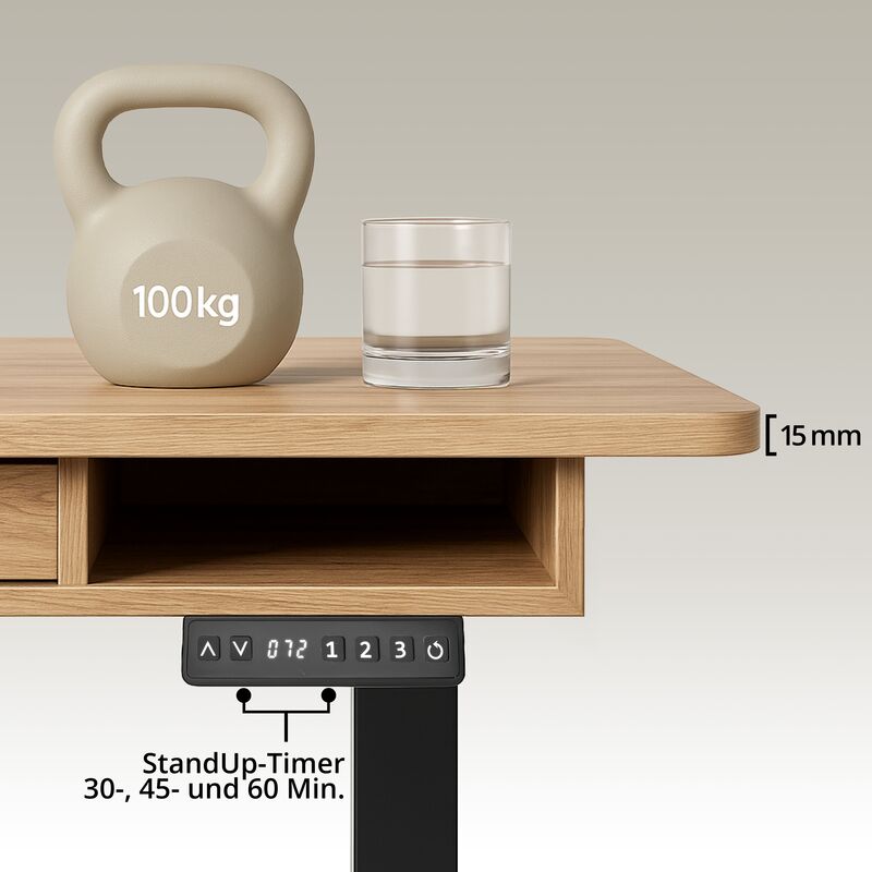 hjh OFFICE Schreibtisch Tisch Arbeitsplatz Eiche Schwarz elektrisch verstellbar - 4064323108153