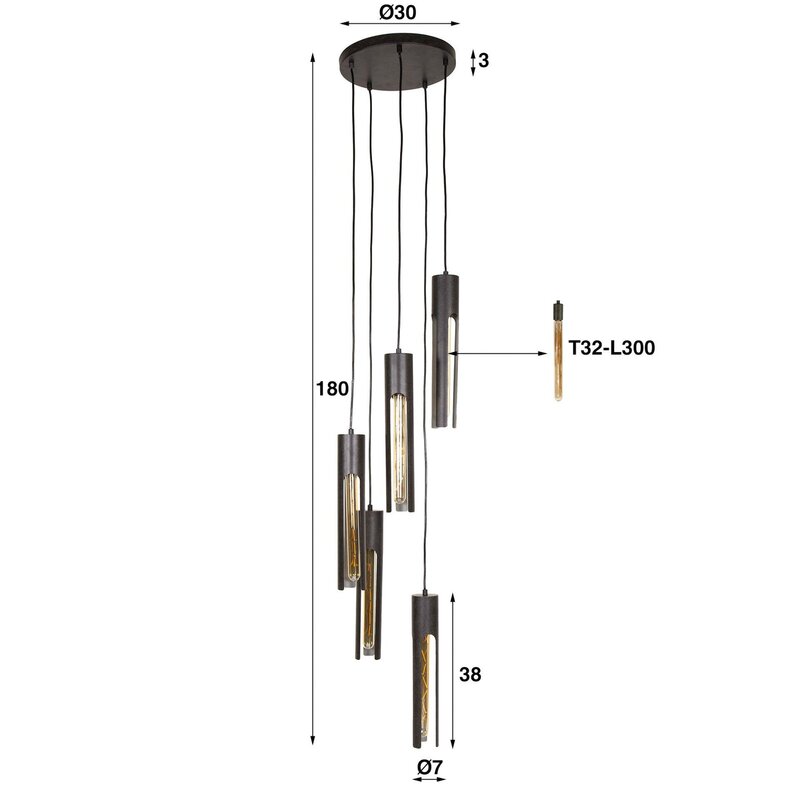 Zijlstra Tube Hängeleuchte Pendelleuchte Lampe schwarz Metall 30 cm 5-flammig - 8713244072048