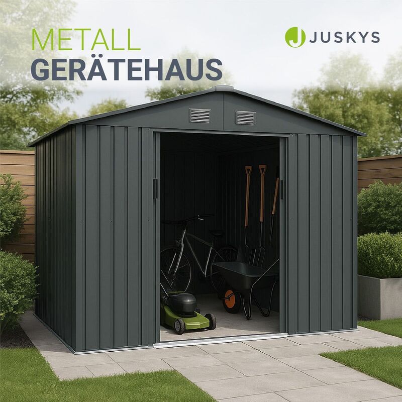 Gerätehaus Metall Geräteschuppen aus verzinktem Stahl mit Fundamentrahmen - 4262437186528