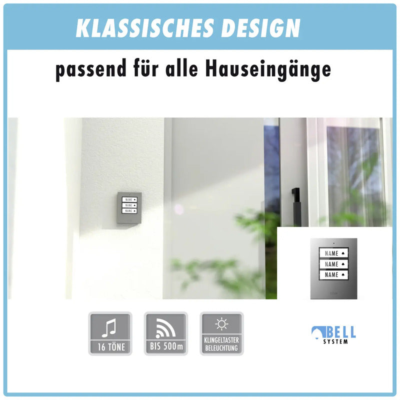 m-e modern-electronics Funkklingel Komplett-Set 500m Reichweite 16 Melodien - 4250109134366