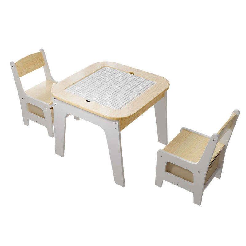 Kinderspieltisch Milou mit zwei Stühlen Stauraum und Schubfächern aus Holz natur - 4262437182803