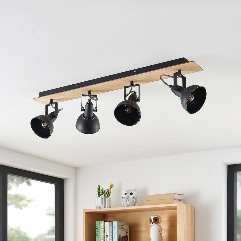 Lindby Deckenlampe Hängeleuchte Aylis LED Lampe dimmbar schwarz Holz 82cm - 4251096577761
