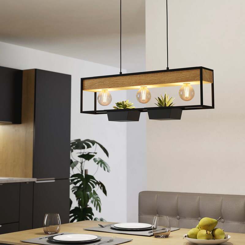 Eglo Hängelampe Hängeleuchte Libertad 1 LED Pendelleuchte dimmbar schwarz/holz - 9008606243501