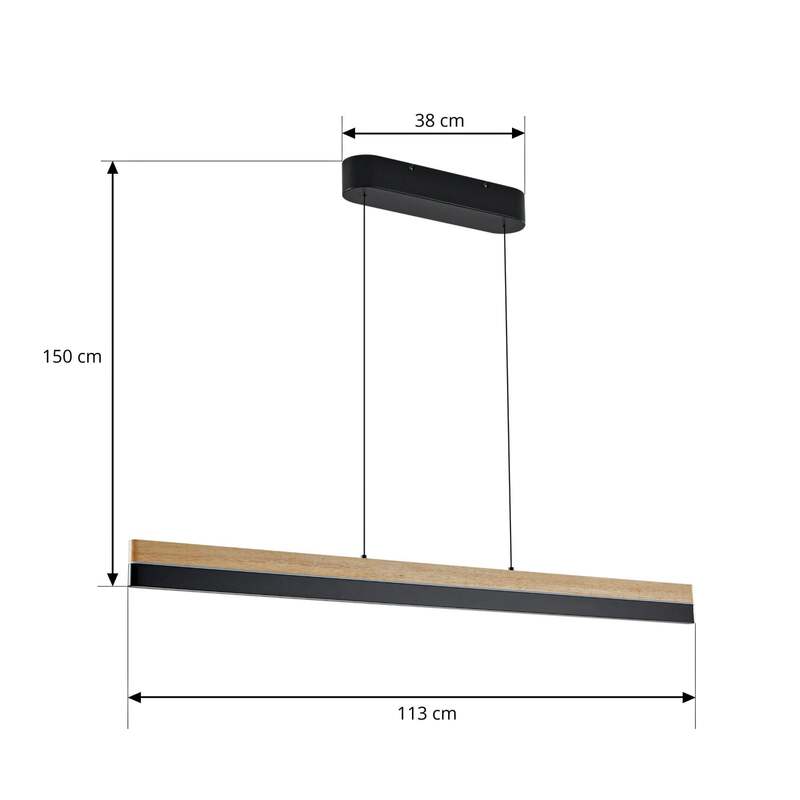 Lucande Pendelleuchte Hängelampe LED Holz schwarz matt Eisen CCT Länge 113 cm - 4255830902314