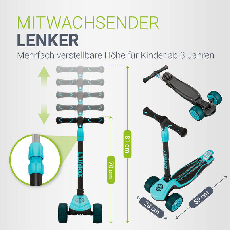 Kinderroller Lumox Roller für Kleinkinder ab 3 Jahren mit LED-Leuchträdern blau - 4262437187723