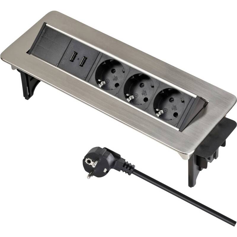 Brennenstuhl Tischsteckdose 3fach Silber Schwarz mit USB 2m Kabel 1396200113 - 4007123656660