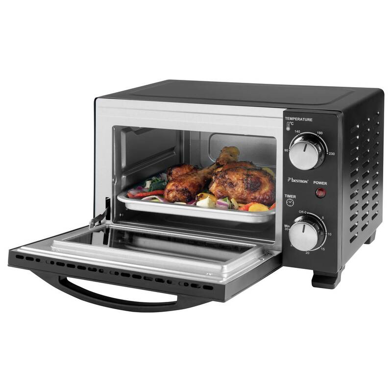 Bestron Mini-Backofen 10l Grillfunktion 800W Elektro schwarz kompakt 230°C - 8712184066612