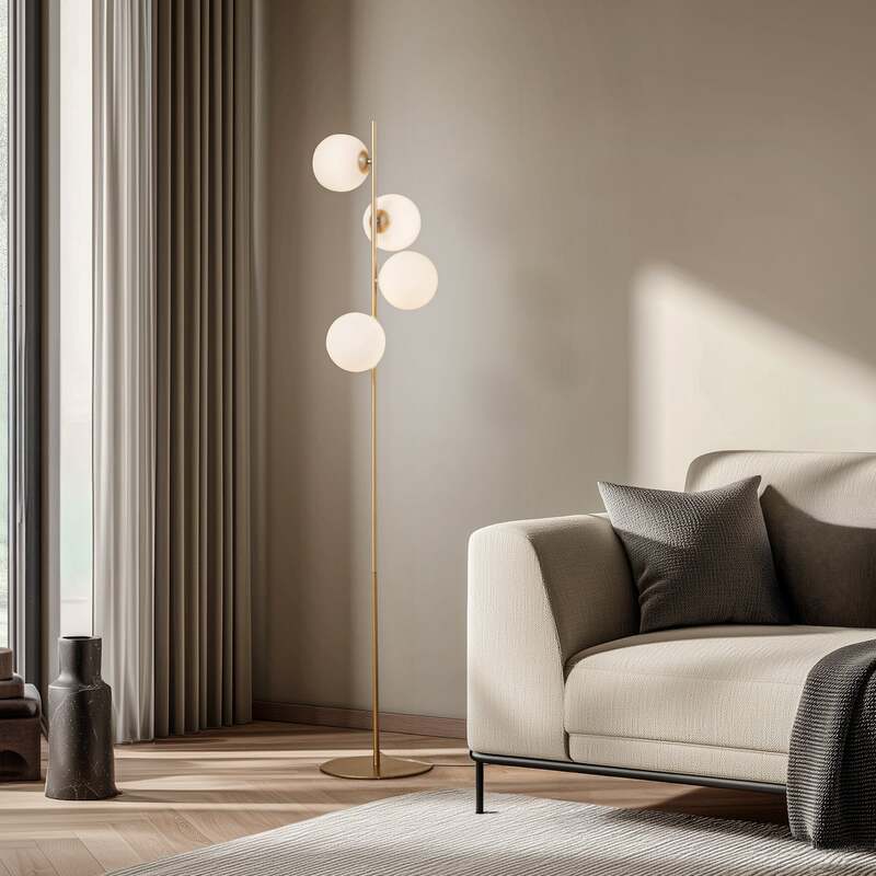 Lucande Stehleuchte Isandro LED Stehlampe Lampe 4-flg gold matt weiß 160cm - 4255830903205