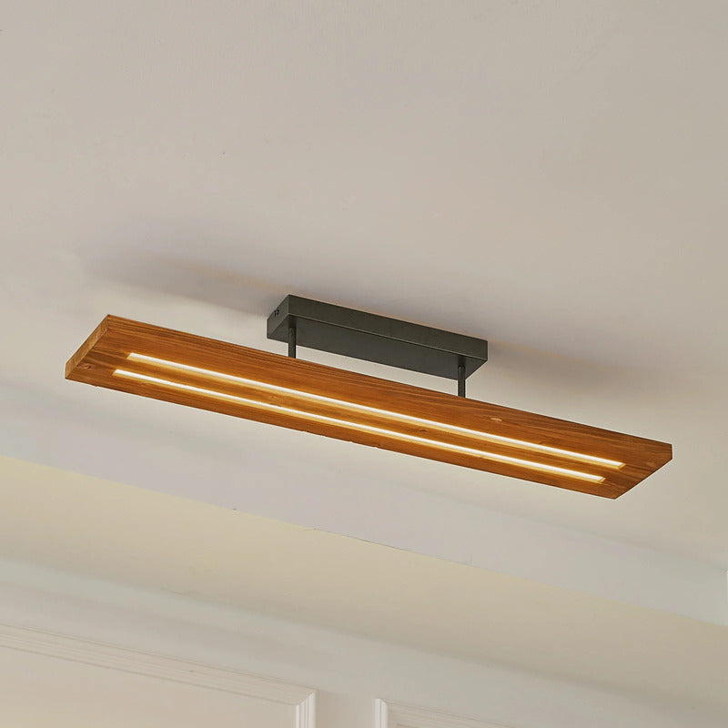 Lindby Deckenlampe Nesaja LED Leuchte dimmbar Holz schwarz 98x18cm modern - 4251911798265