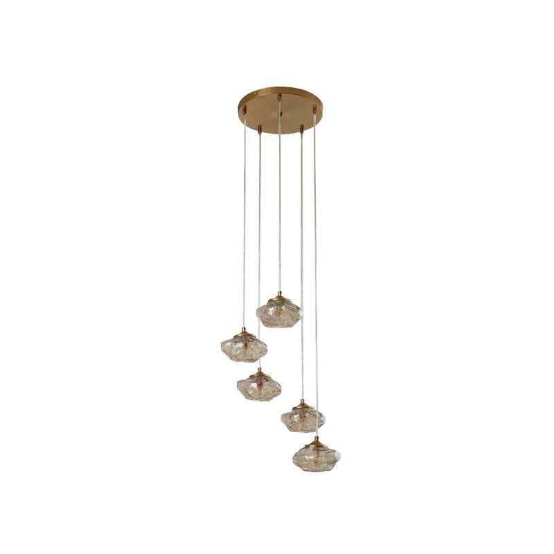 Lindby Hängelampe Piatra Ø45cm 5-flg amber/messing Glas dimmbar IP20 - 4251911796537