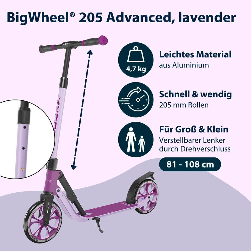 HUDORA 205 Advanced lavender City-Roller Scooter Roller Kickroller Kinderroller - 4005998141540