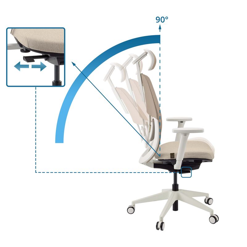 hjh OFFICE Bürostuhl Drehstuhl Stuhl Skandis Pro Kopfstütze Beige Weiß Mesh - 4064323109235