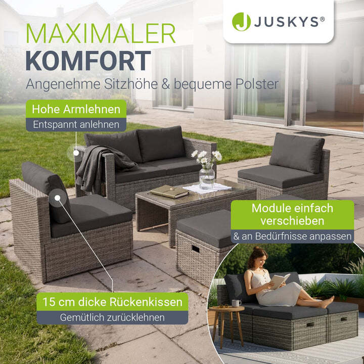 Polyrattan Lounge Salou Gartenmöbel Set für 6 Personen wetterfest Polster grau - 4262437180274