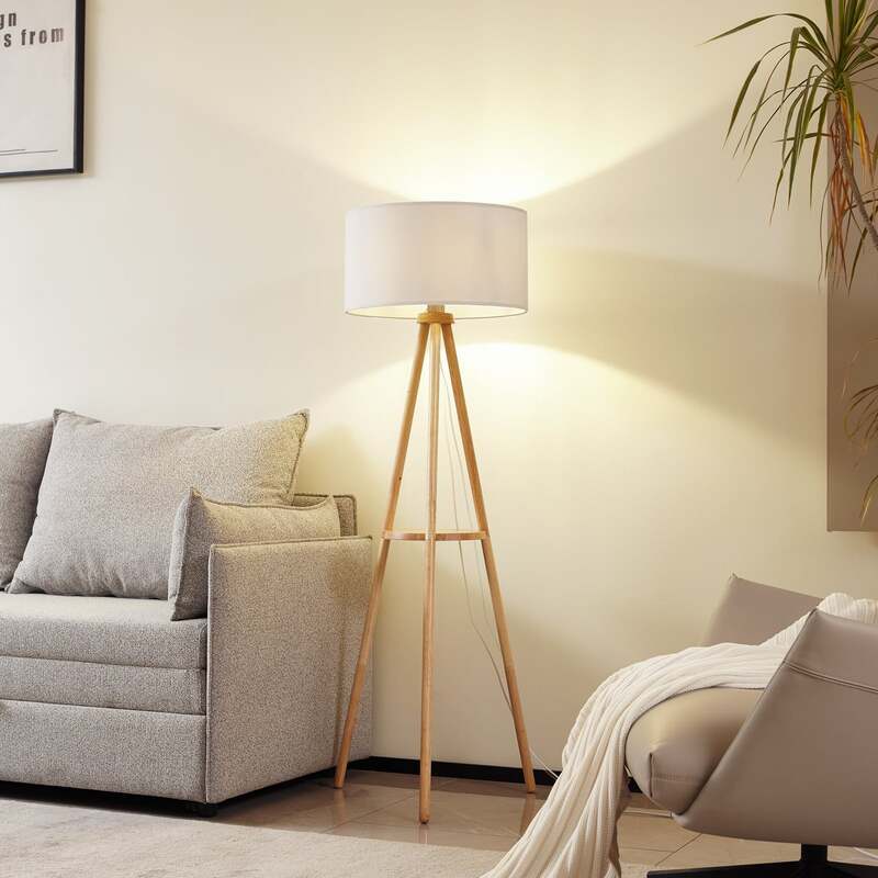 Lindby Stehleuchte Adamio Stehlampe Standleuchte Leuchte weiß Stoff Ø 45,5 cm - 4251911792201
