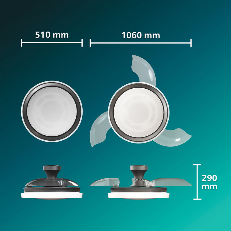 Philips Deckenventilator Bliss schwarz/weiß DC leise dimmbar 106cm für Räume - 0000010056404