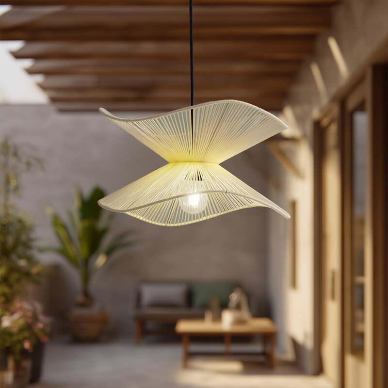 Lindby Außenpendelleuchte Hängelampe Valdorin beige Baumwolle IP44 - 4251911797992