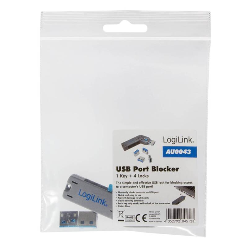 LogiLink USB-Port AU0043 Schloss USB-A Port Silber Blau 1 Schlüssel 4 Schlösser - 4052792045123