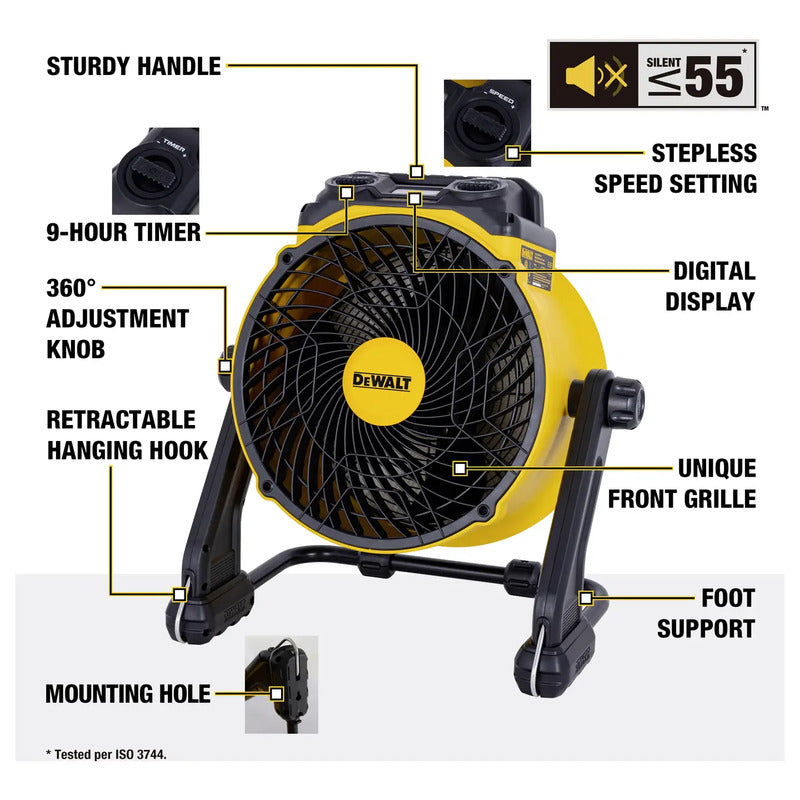 DeWalt Bodenventilator DXF1652 Ventilator Luftreiniger 116W Gelb Timer Lüfter - 6921183005023